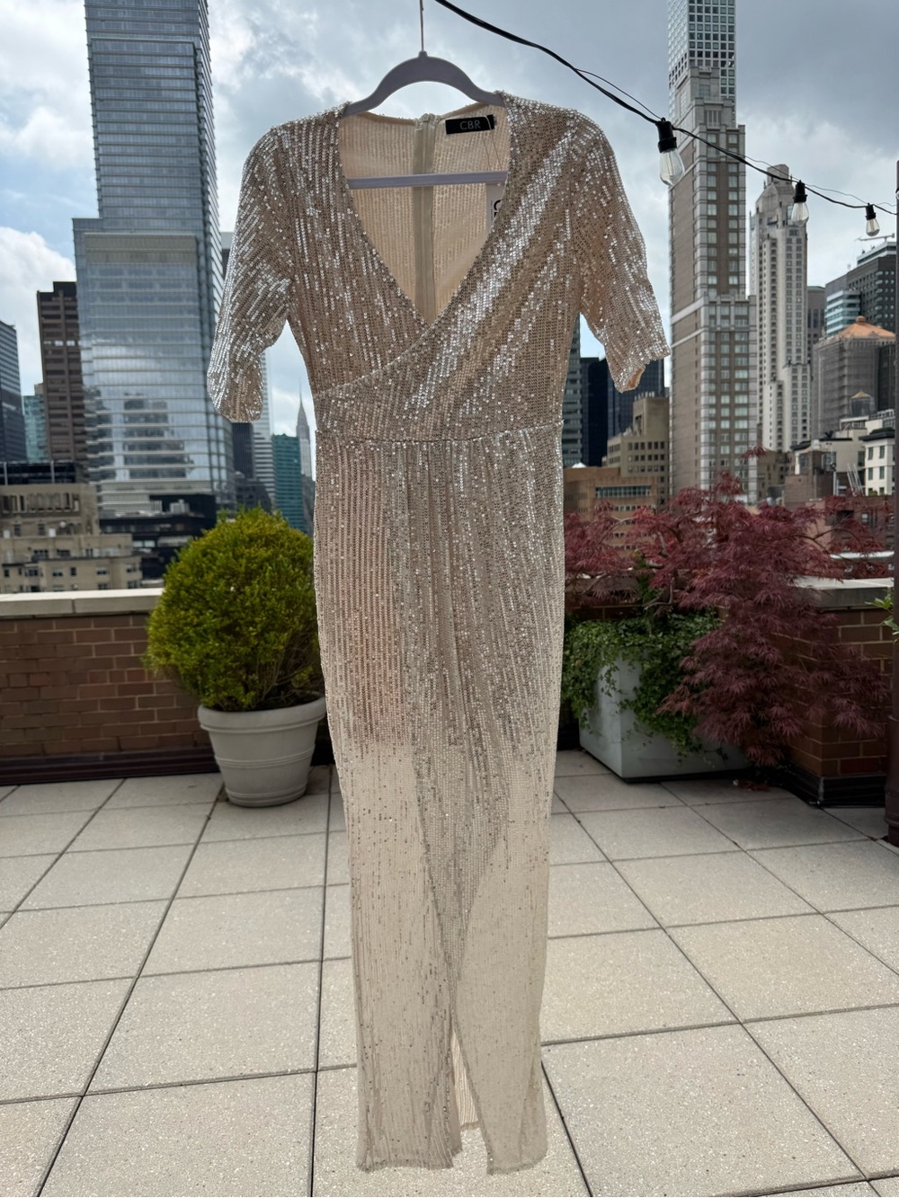CBR Glittering Champagne Sequin Midi Wrap Dress